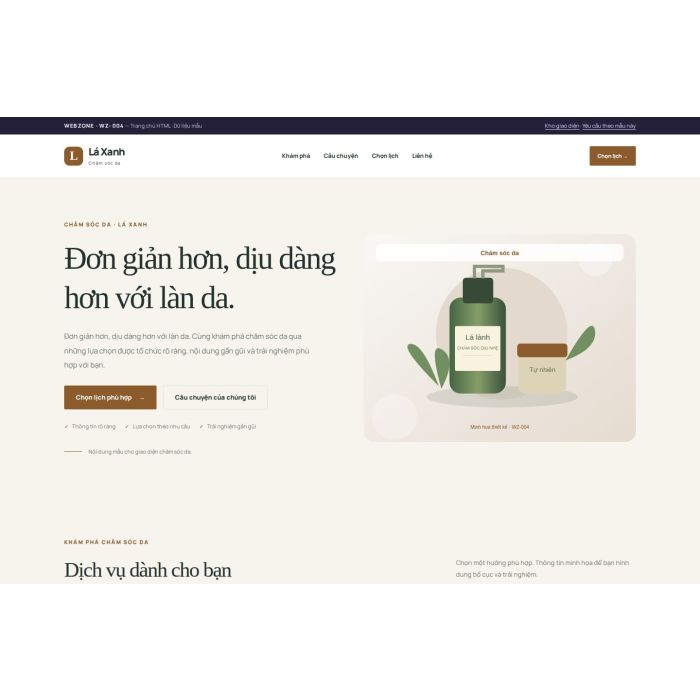 Ảnh chụp Giao diện HTML chăm sóc da — Thanh lịch | WZ-004