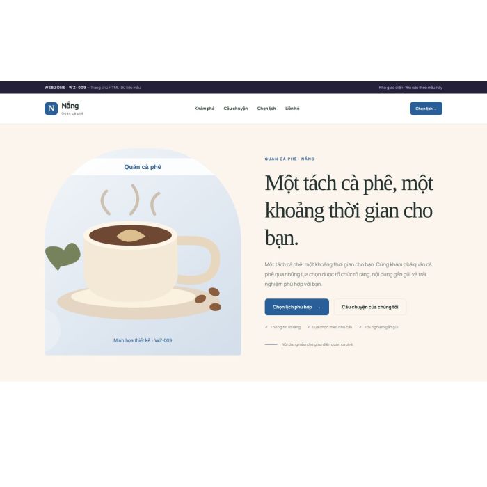 Ảnh chụp Giao diện HTML quán cà phê — Kể chuyện | WZ-009