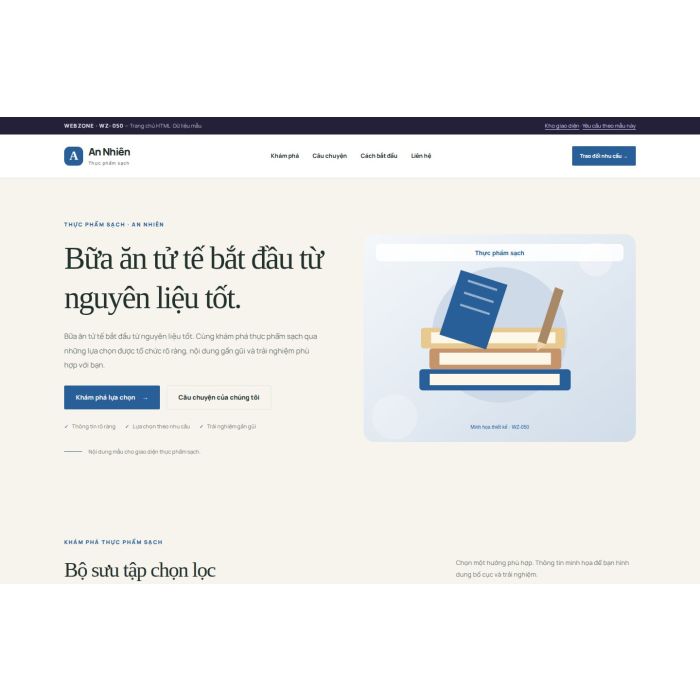 Ảnh chụp Giao diện HTML thực phẩm sạch — Thanh lịch | WZ-050