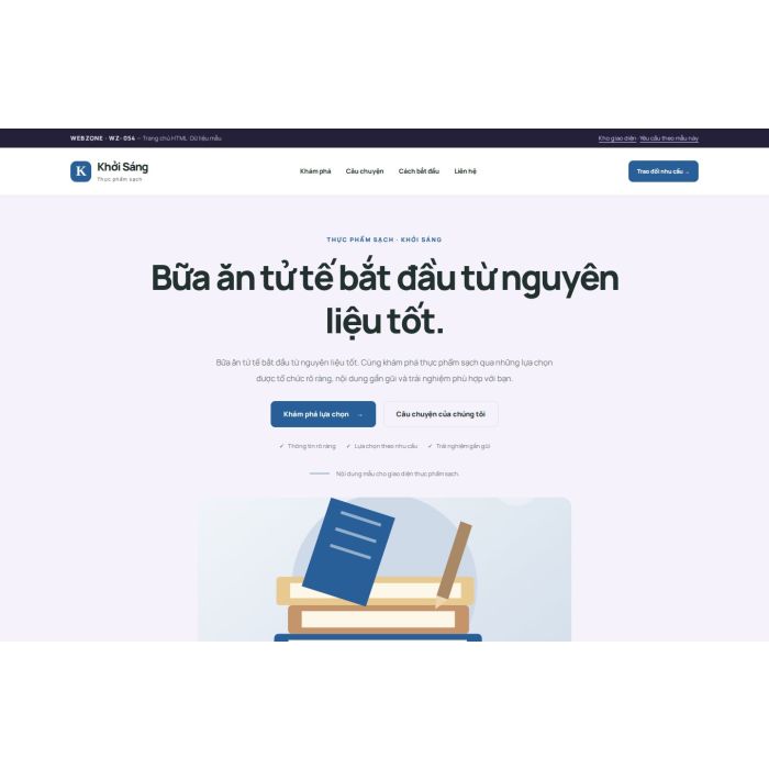 Ảnh chụp Giao diện HTML thực phẩm sạch — Tập trung chuyển đổi | WZ-054