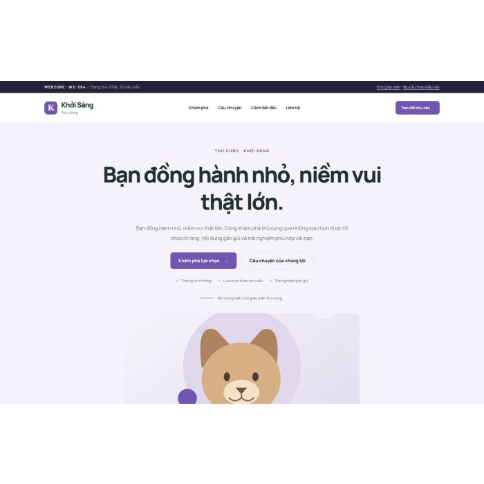 Ảnh chụp Giao diện HTML thú cưng — Tập trung chuyển đổi | WZ-064