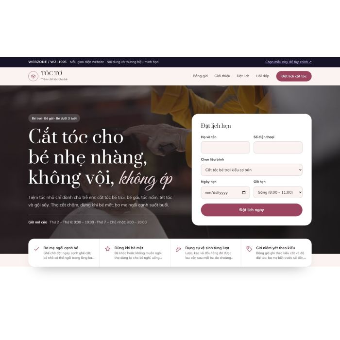 Ảnh chụp Mẫu giao diện tiệm cắt tóc trẻ em — Tập trung chuyển đổi | WZ-1005