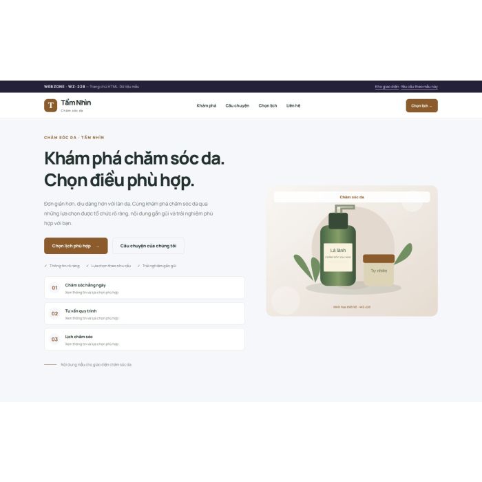Ảnh chụp Giao diện HTML chăm sóc da — Trưng bày | WZ-228