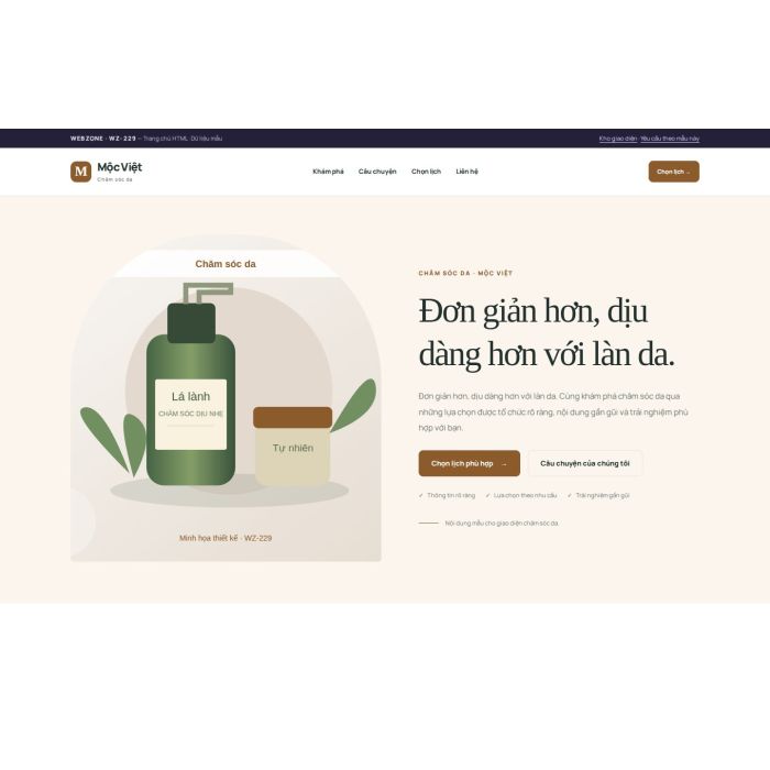 Ảnh chụp Giao diện HTML chăm sóc da — Kể chuyện | WZ-229