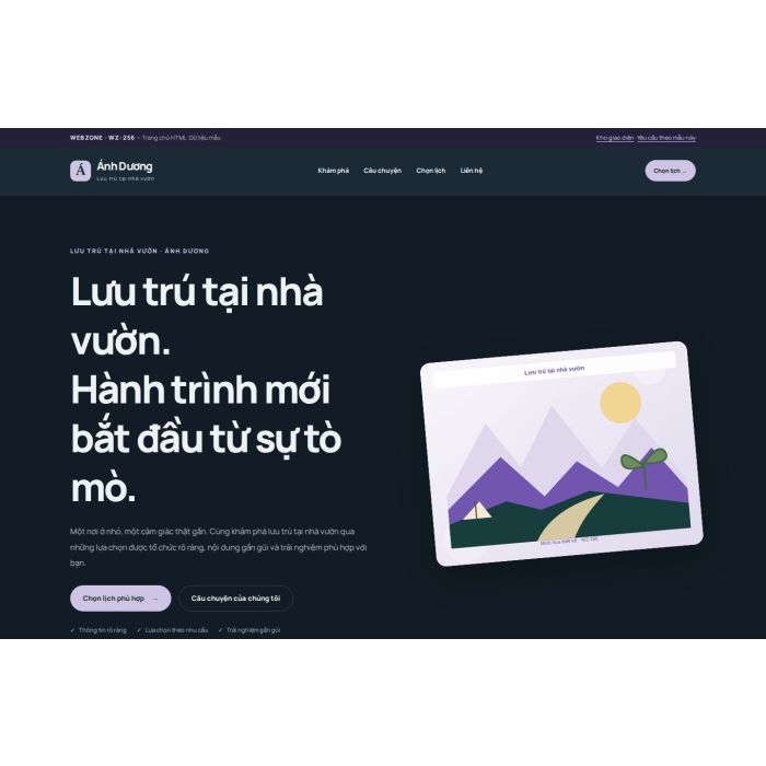 Ảnh chụp Giao diện HTML lưu trú tại nhà vườn — Nổi bật | WZ-256