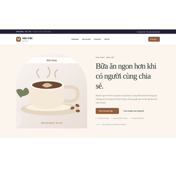 Ảnh chụp Giao diện HTML nhà hàng — Kể chuyện | WZ-278