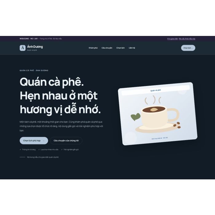 Ảnh chụp Giao diện HTML quán cà phê — Nổi bật | WZ-281