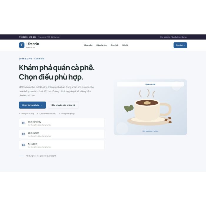 Ảnh chụp Giao diện HTML quán cà phê — Trưng bày | WZ-282