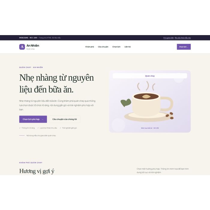 Ảnh chụp Giao diện HTML quán chay — Thanh lịch | WZ-289