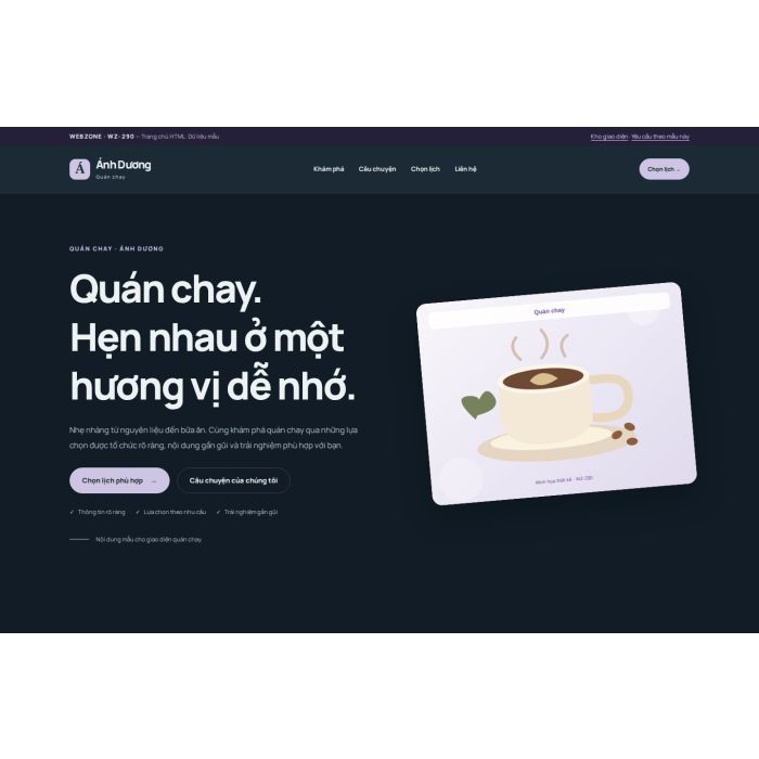 Ảnh chụp Giao diện HTML quán chay — Nổi bật | WZ-290