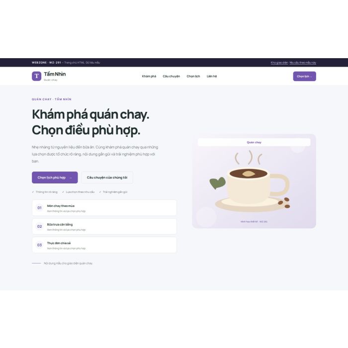 Ảnh chụp Giao diện HTML quán chay — Trưng bày | WZ-291