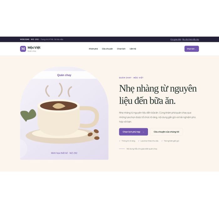 Ảnh chụp Giao diện HTML quán chay — Kể chuyện | WZ-292