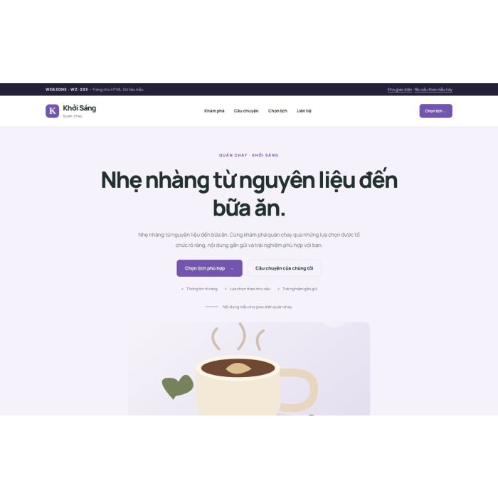 Ảnh chụp Giao diện HTML quán chay — Tập trung chuyển đổi | WZ-293