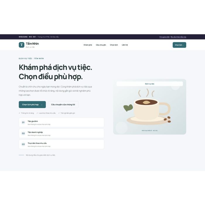 Ảnh chụp Giao diện HTML dịch vụ tiệc — Trưng bày | WZ-301