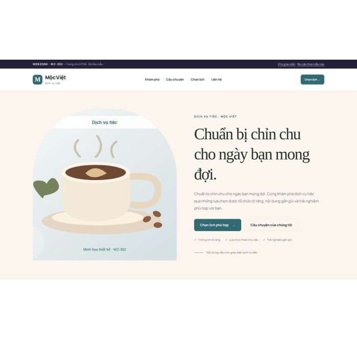 Ảnh chụp Giao diện HTML dịch vụ tiệc — Kể chuyện | WZ-302