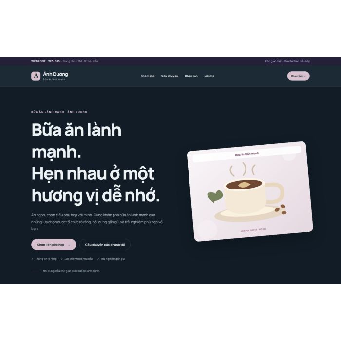 Ảnh chụp Giao diện HTML bữa ăn lành mạnh — Nổi bật | WZ-305