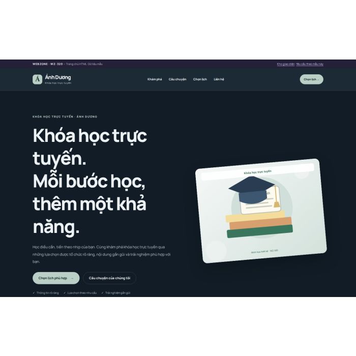 Ảnh chụp Giao diện HTML khóa học trực tuyến — Nổi bật | WZ-320