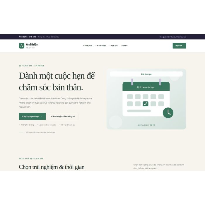 Ảnh chụp Giao diện HTML đặt lịch spa — Thanh lịch | WZ-476