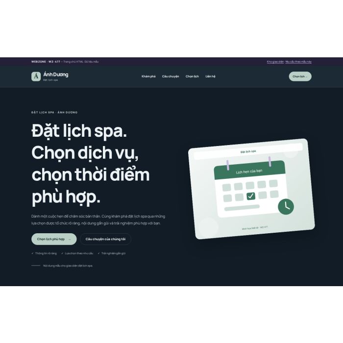 Ảnh chụp Giao diện HTML đặt lịch spa — Nổi bật | WZ-477