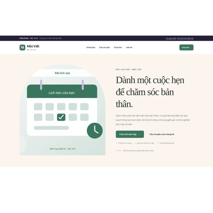Ảnh chụp Giao diện HTML đặt lịch spa — Kể chuyện | WZ-479