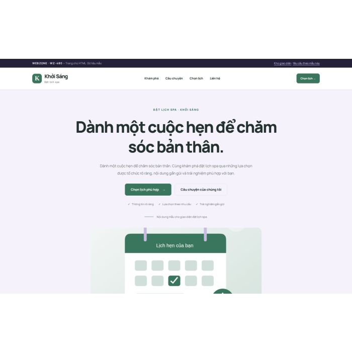 Ảnh chụp Giao diện HTML đặt lịch spa — Tập trung chuyển đổi | WZ-480