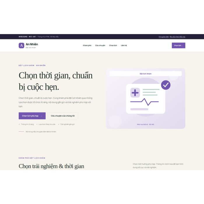 Ảnh chụp Giao diện HTML đặt lịch khám — Thanh lịch | WZ-481