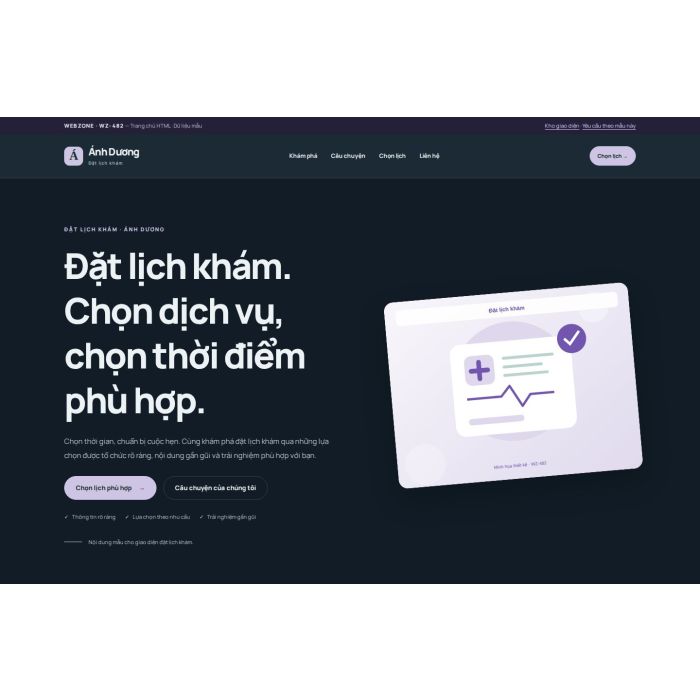 Ảnh chụp Giao diện HTML đặt lịch khám — Nổi bật | WZ-482