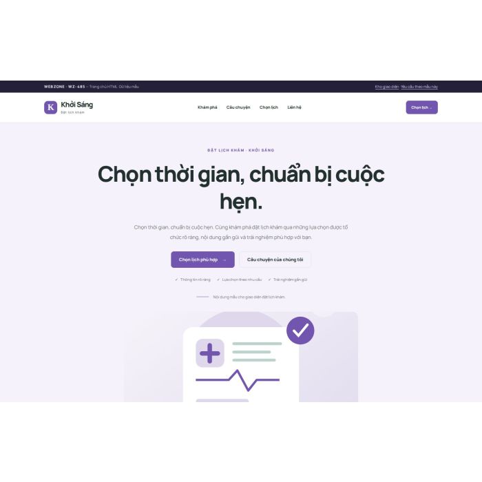 Ảnh chụp Giao diện HTML đặt lịch khám — Tập trung chuyển đổi | WZ-485