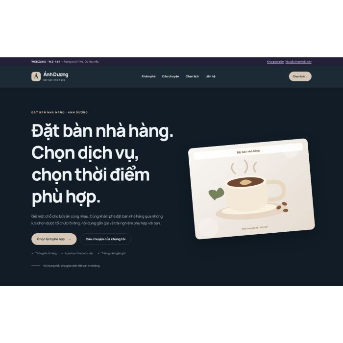 Ảnh chụp Giao diện HTML đặt bàn nhà hàng — Nổi bật | WZ-487