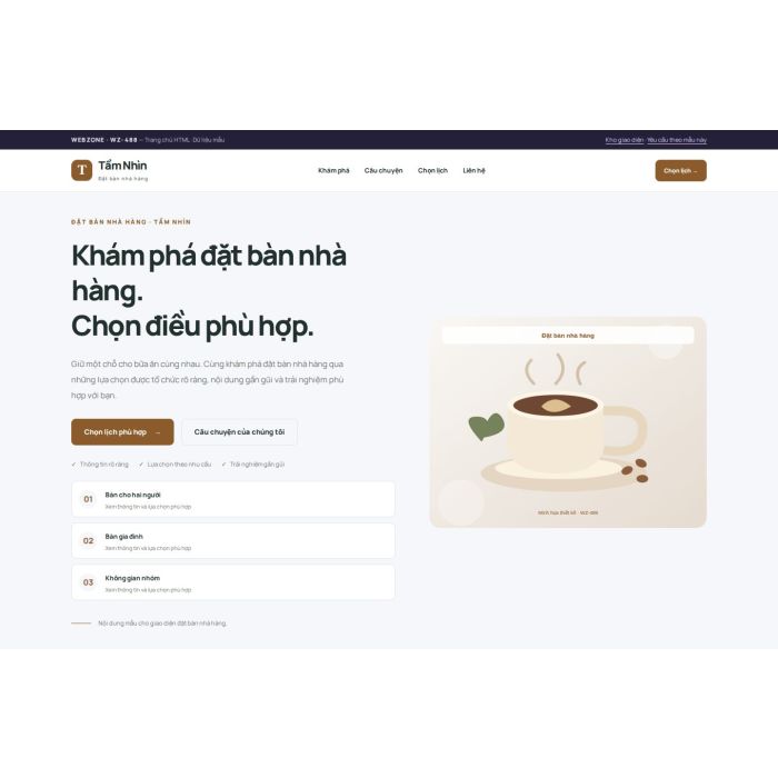Ảnh chụp Giao diện HTML đặt bàn nhà hàng — Trưng bày | WZ-488