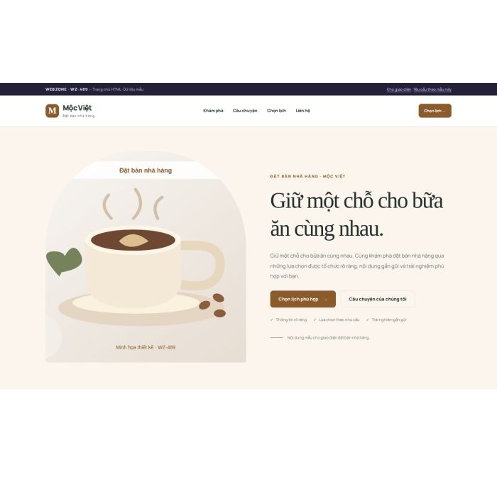 Ảnh chụp Giao diện HTML đặt bàn nhà hàng — Kể chuyện | WZ-489