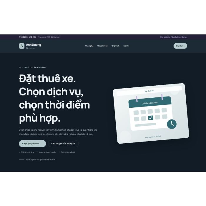 Ảnh chụp Giao diện HTML đặt thuê xe — Nổi bật | WZ-492