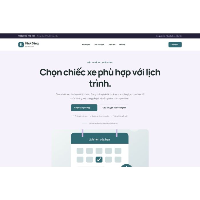 Ảnh chụp Giao diện HTML đặt thuê xe — Tập trung chuyển đổi | WZ-495