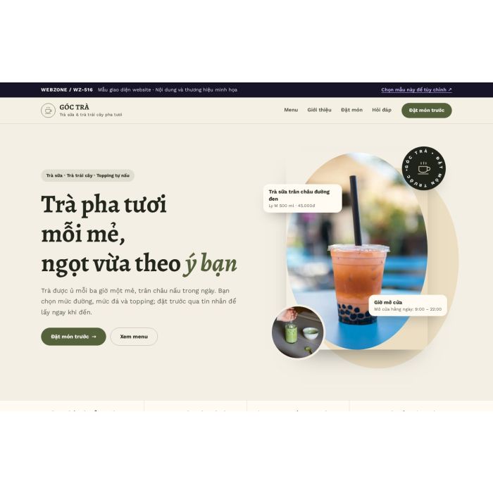 Ảnh chụp Mẫu giao diện tiệm trà sữa — Thanh lịch | WZ-516