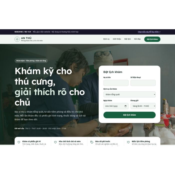 Ảnh chụp Mẫu giao diện phòng khám thú y — Tập trung chuyển đổi | WZ-525