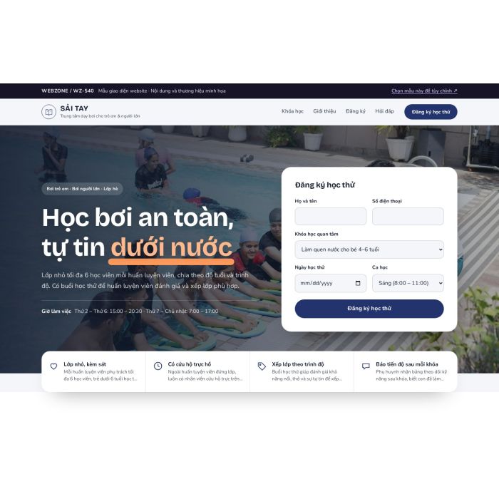 Ảnh chụp Mẫu giao diện trung tâm dạy bơi — Tập trung chuyển đổi | WZ-540