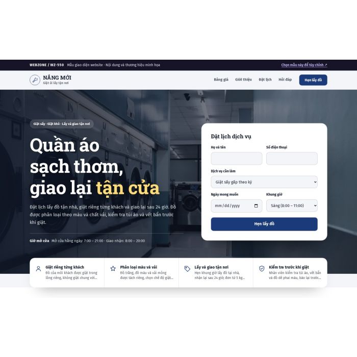 Ảnh chụp Mẫu giao diện tiệm giặt ủi — Tập trung chuyển đổi | WZ-550