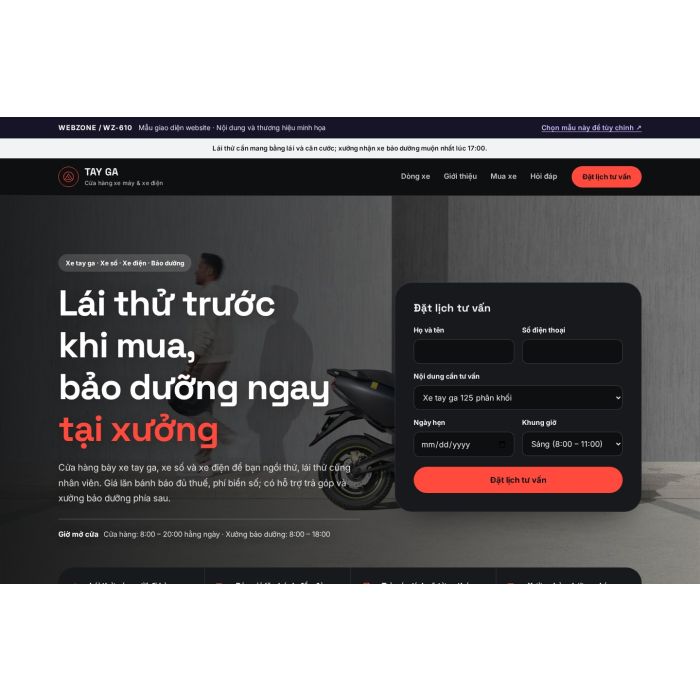 Ảnh chụp Mẫu giao diện xe máy & xe điện — Tập trung chuyển đổi | WZ-610