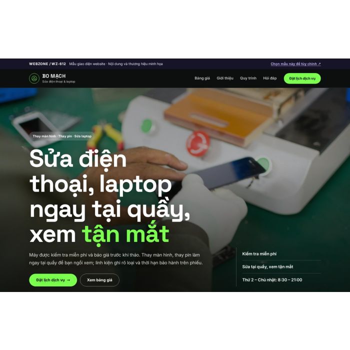 Ảnh chụp Mẫu giao diện sửa điện thoại & laptop — Nổi bật | WZ-612