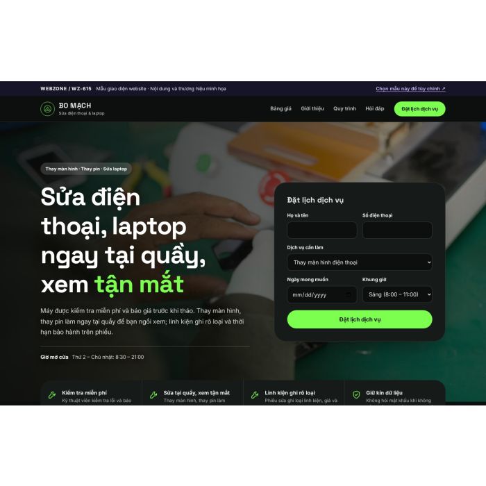 Ảnh chụp Mẫu giao diện sửa điện thoại & laptop — Tập trung chuyển đổi | WZ-615