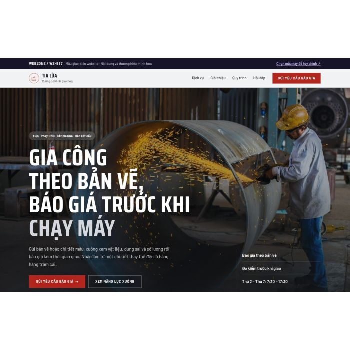 Ảnh chụp Mẫu giao diện xưởng cơ khí & gia công — Nổi bật | WZ-687