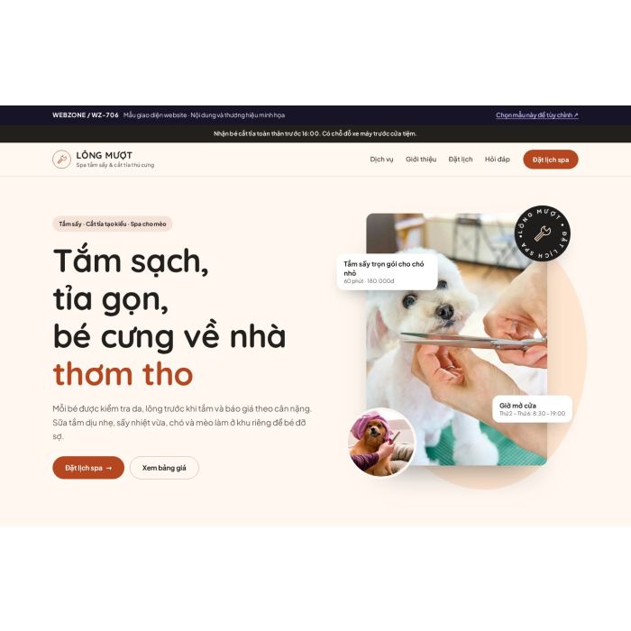 Ảnh chụp Mẫu giao diện spa & cắt tỉa thú cưng — Thanh lịch | WZ-706