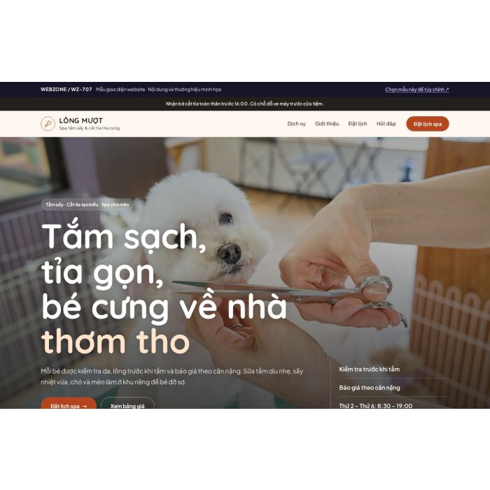 Ảnh chụp Mẫu giao diện spa & cắt tỉa thú cưng — Nổi bật | WZ-707