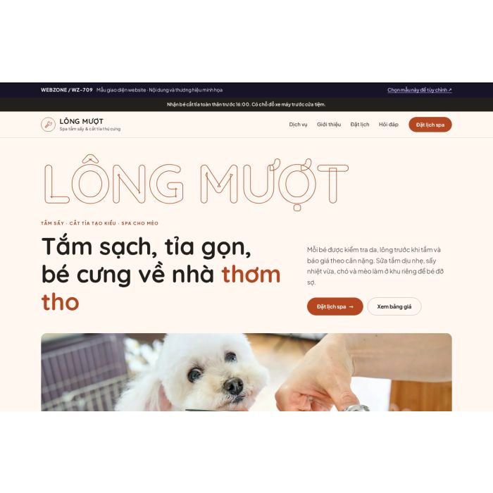 Ảnh chụp Mẫu giao diện spa & cắt tỉa thú cưng — Kể chuyện | WZ-709
