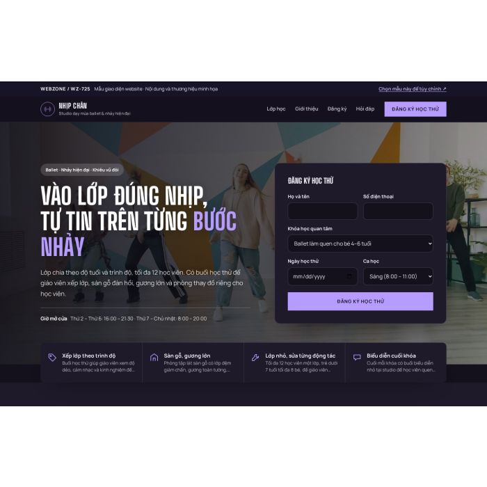 Ảnh chụp Mẫu giao diện studio dạy múa & nhảy — Tập trung chuyển đổi | WZ-725