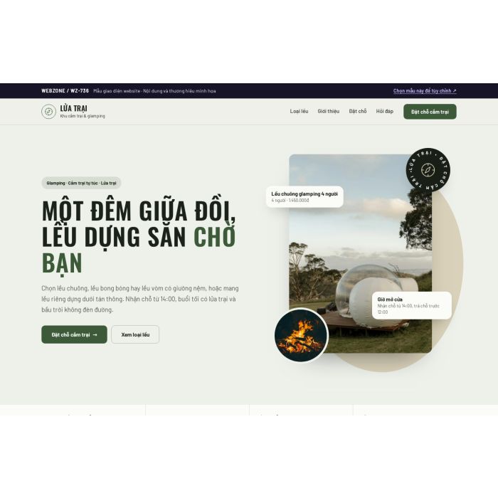 Ảnh chụp Mẫu giao diện khu cắm trại & glamping — Thanh lịch | WZ-736