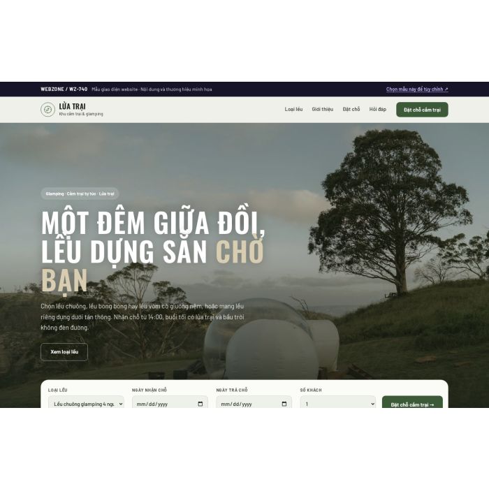Ảnh chụp Mẫu giao diện khu cắm trại & glamping — Tập trung chuyển đổi | WZ-740