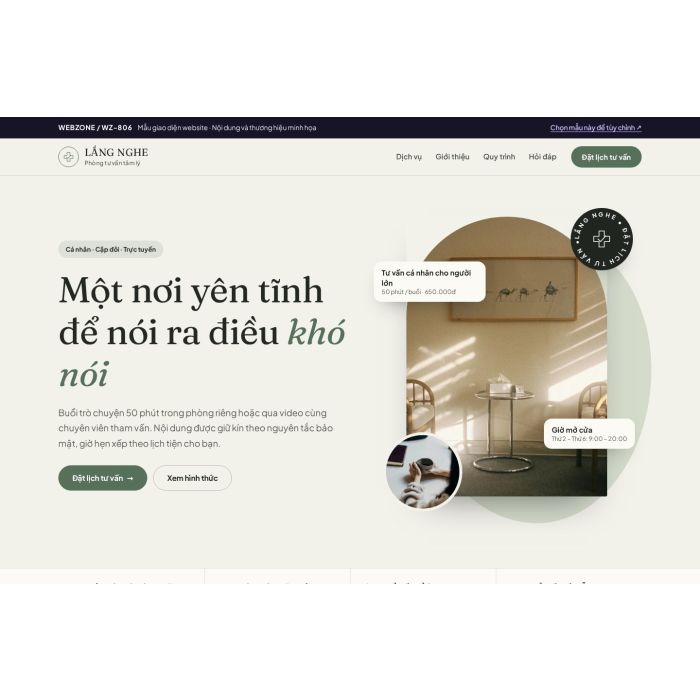 Ảnh chụp Mẫu giao diện phòng tư vấn tâm lý — Thanh lịch | WZ-806
