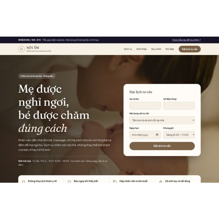 Ảnh chụp Mẫu giao diện chăm sóc mẹ và bé sau sinh — Tập trung chuyển đổi | WZ-815
