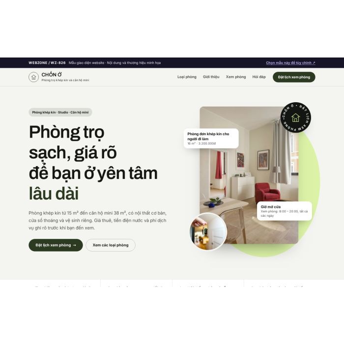 Ảnh chụp Mẫu giao diện phòng trọ & căn hộ mini — Thanh lịch | WZ-826